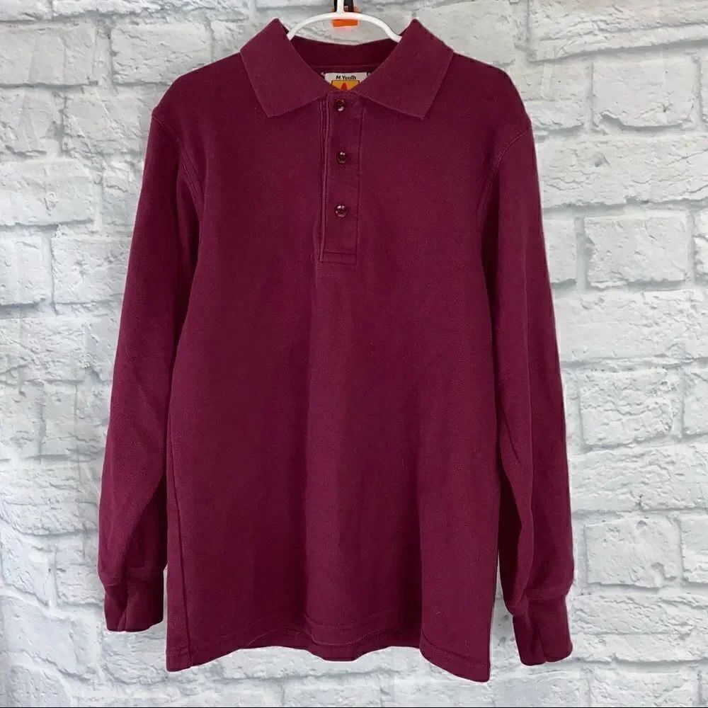 SAI A+ Longsleeve 3 button polo burgundy color sz youth medium